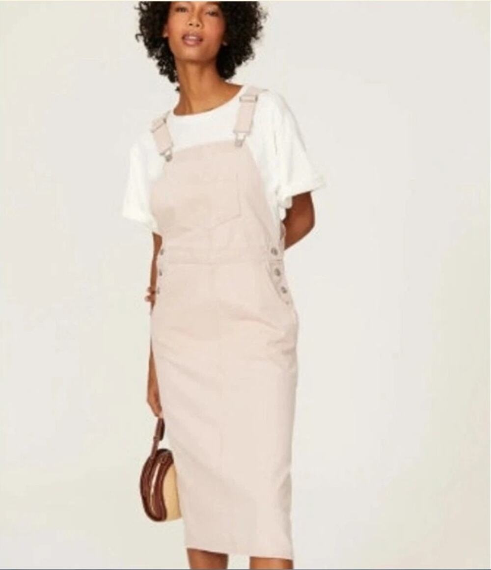 Levi's Hendrix Jumper Overall Bib Midi Dress Pink Denim Cotton Utility Womens XS